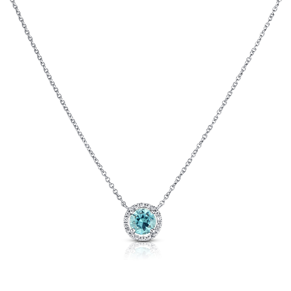 View Rd. Blue Zircon And Diamond Halo With Chain