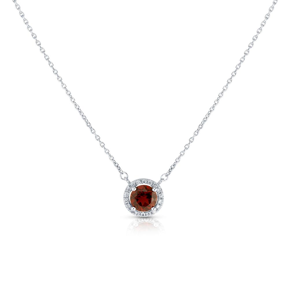 View Rd. Garnet And Diamond Halo Pendant With Chain