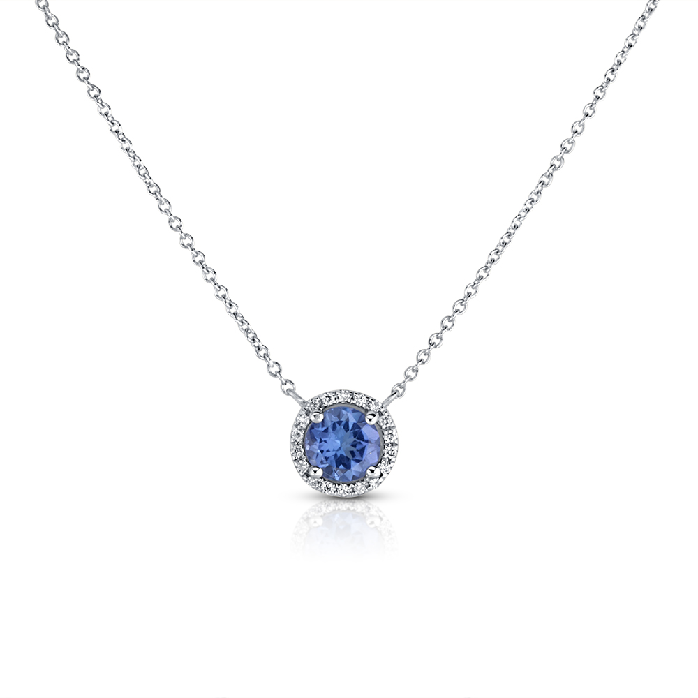View Rd. Tanzanite And Diamond Halo Pendant With Chain