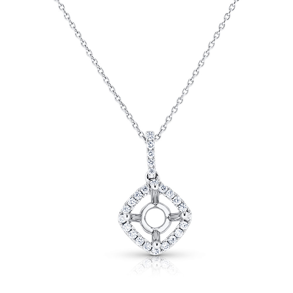 View Diamond Semi Mount Pendant For 1Ct Center W/Chain