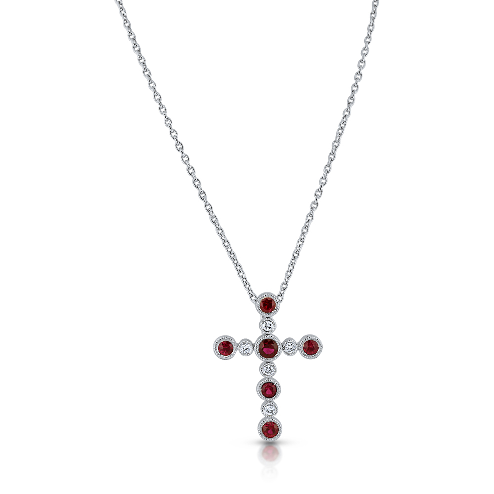 View Ruby and Diamond Cross Pendant With Chain