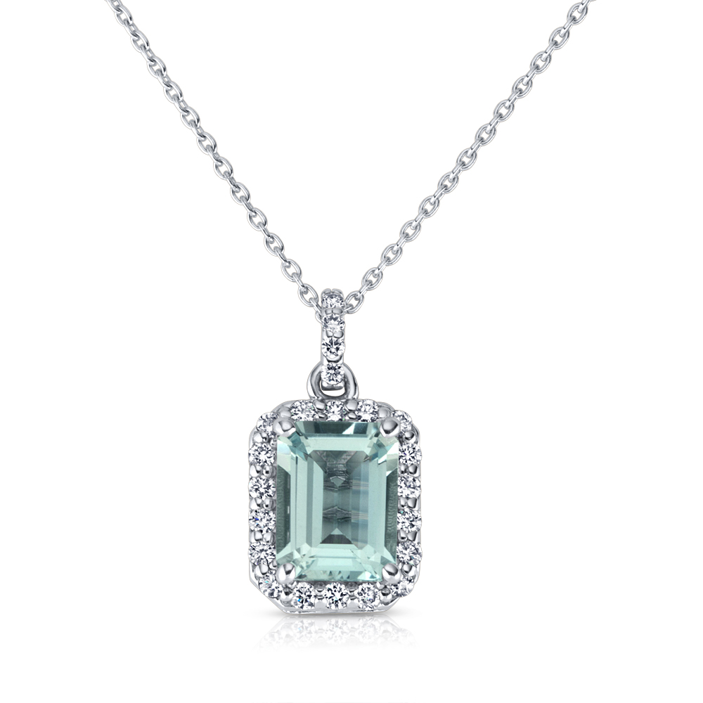 View Aquamarine And Diamond Pendant With Chain