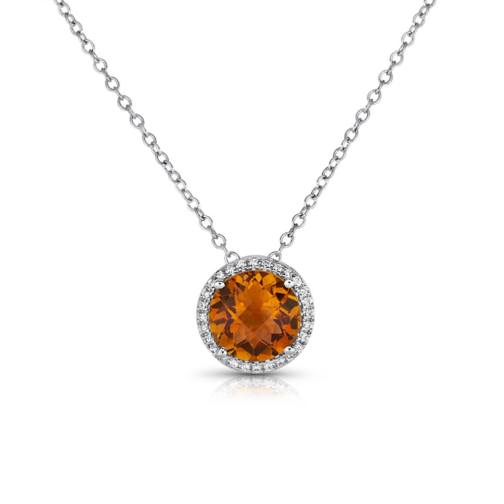 View Round Madeira Citrine And Diamond Pendant With Chain