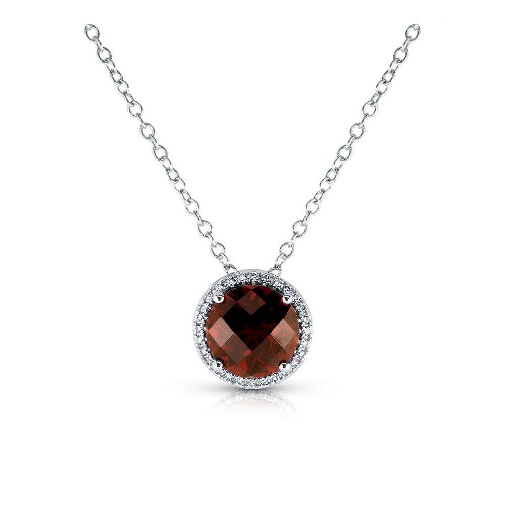 View Garnet And Diamond Halo Pendant With Chain