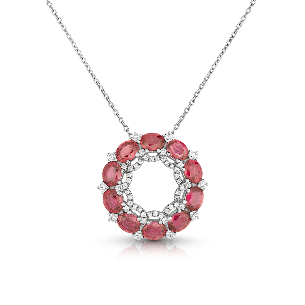 View Rubies And Diamond Circle Pendant With Chain