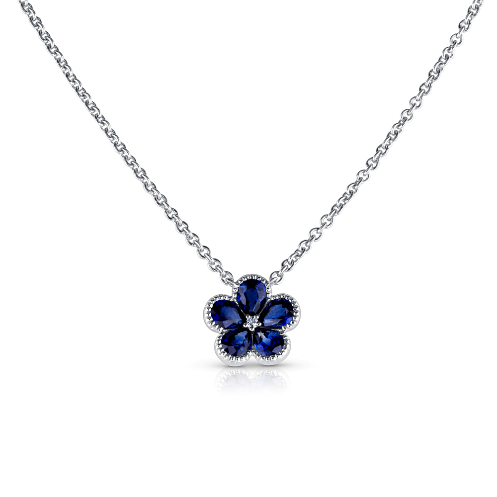 View Sapphire And Diamond Flower Pendant With Chain