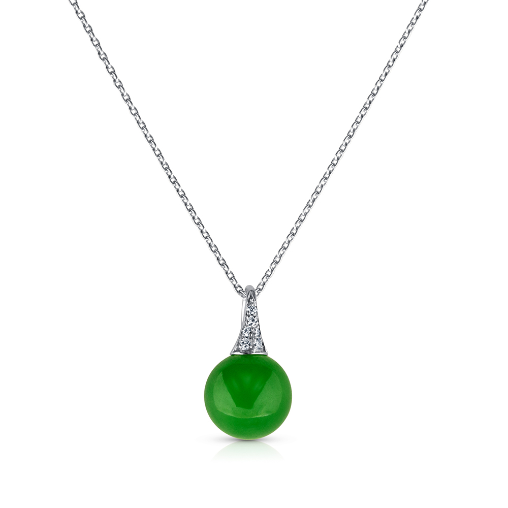 View Green Jade And Diamond Drop Pendant With Chain
