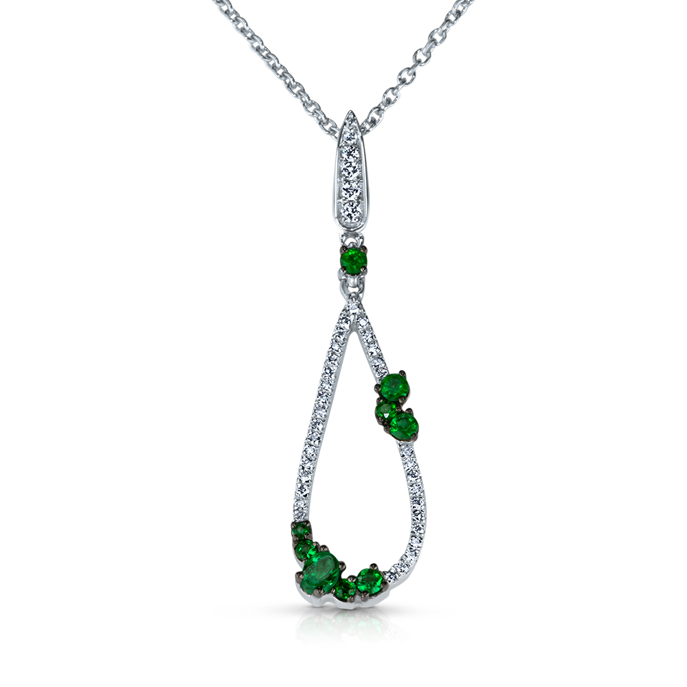 View Emerald and Diamond Drop Pendant With Chain