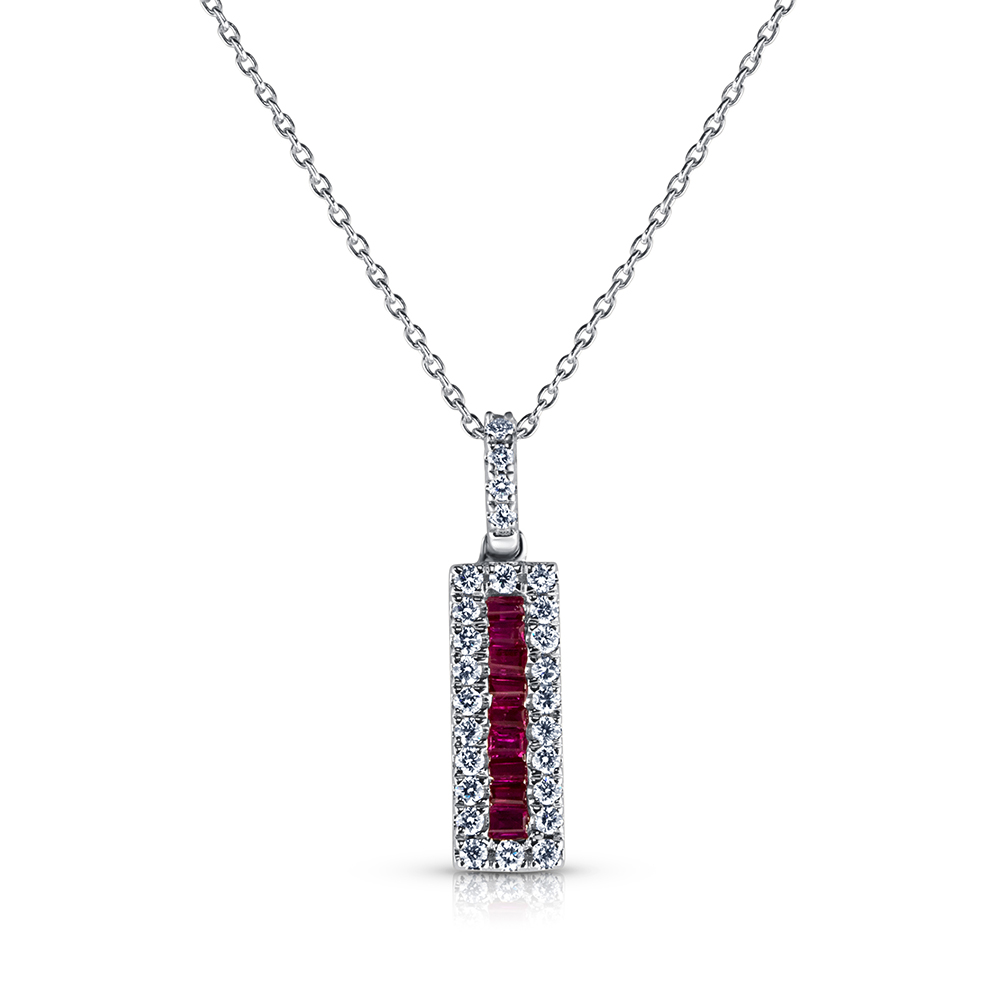 View Baguette Rubies And Diamond Pendant With Chain