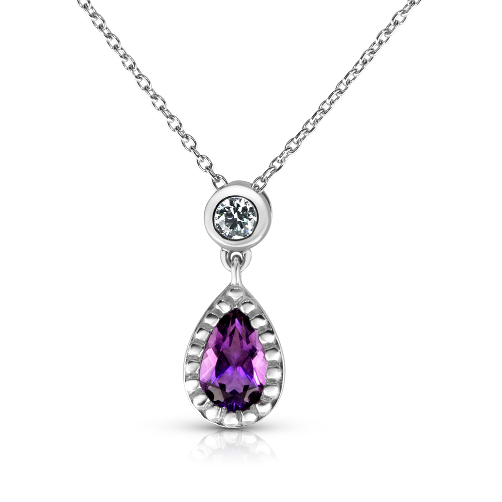 View Pear Shape Amethyst And Diamond Pendant With Chain