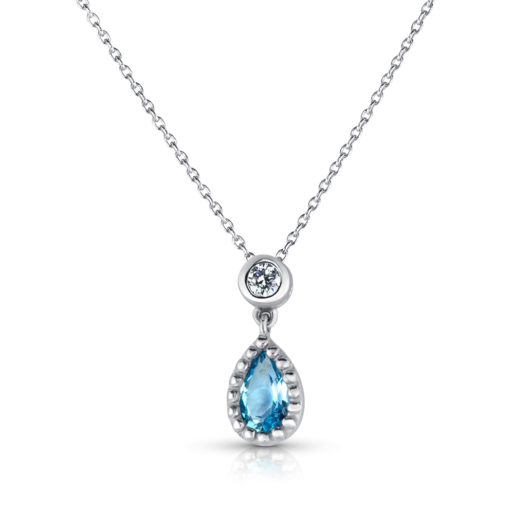 View Pear Shape Swiss Blue And Diamond Pendant With Chain