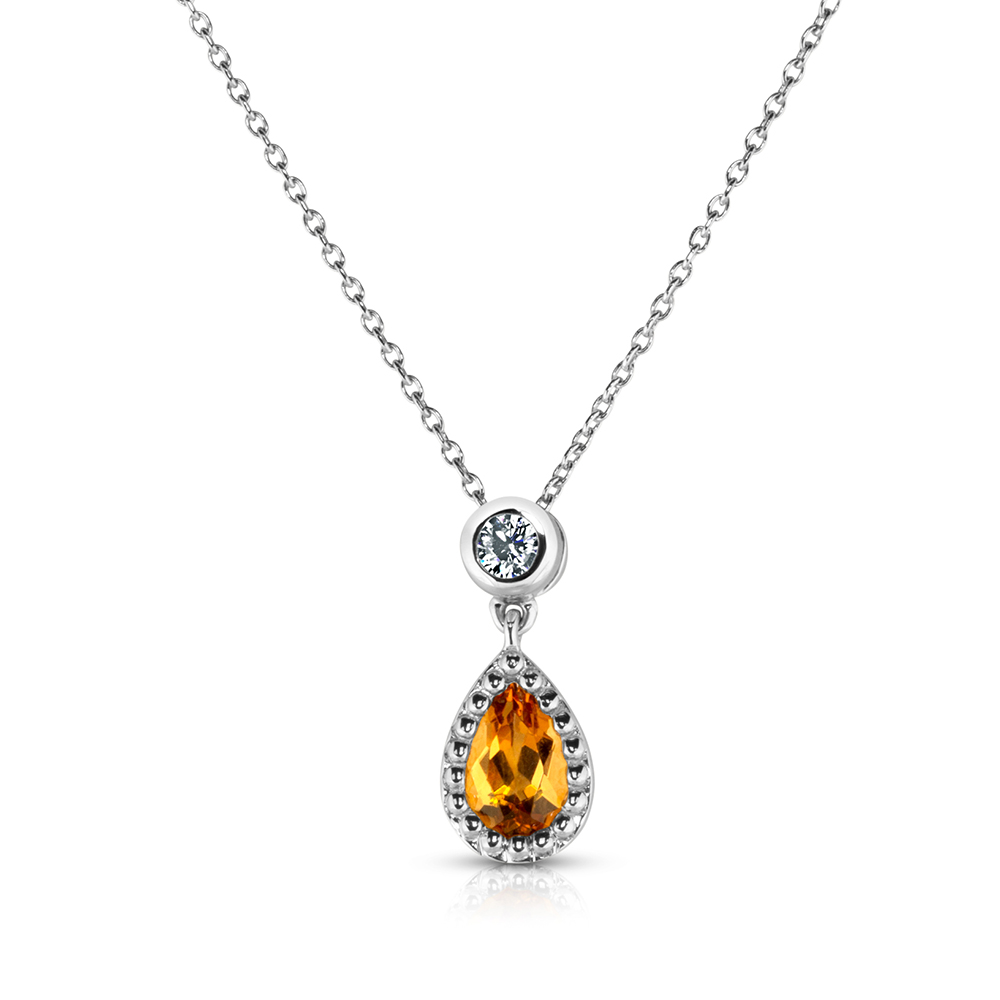 View Pear Shape Citrine And Diamond Pendant with Chain