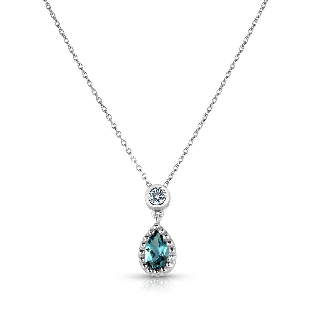 View Pear Shape London Blue And Diamond Pendant With Chain