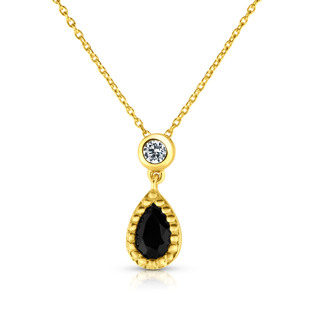 View Pear Shape Black Onyx And Diamond Pendant With Chain