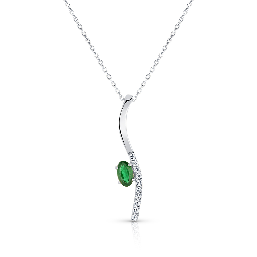View Emerald And Swirl Diamond Pendant With Chain