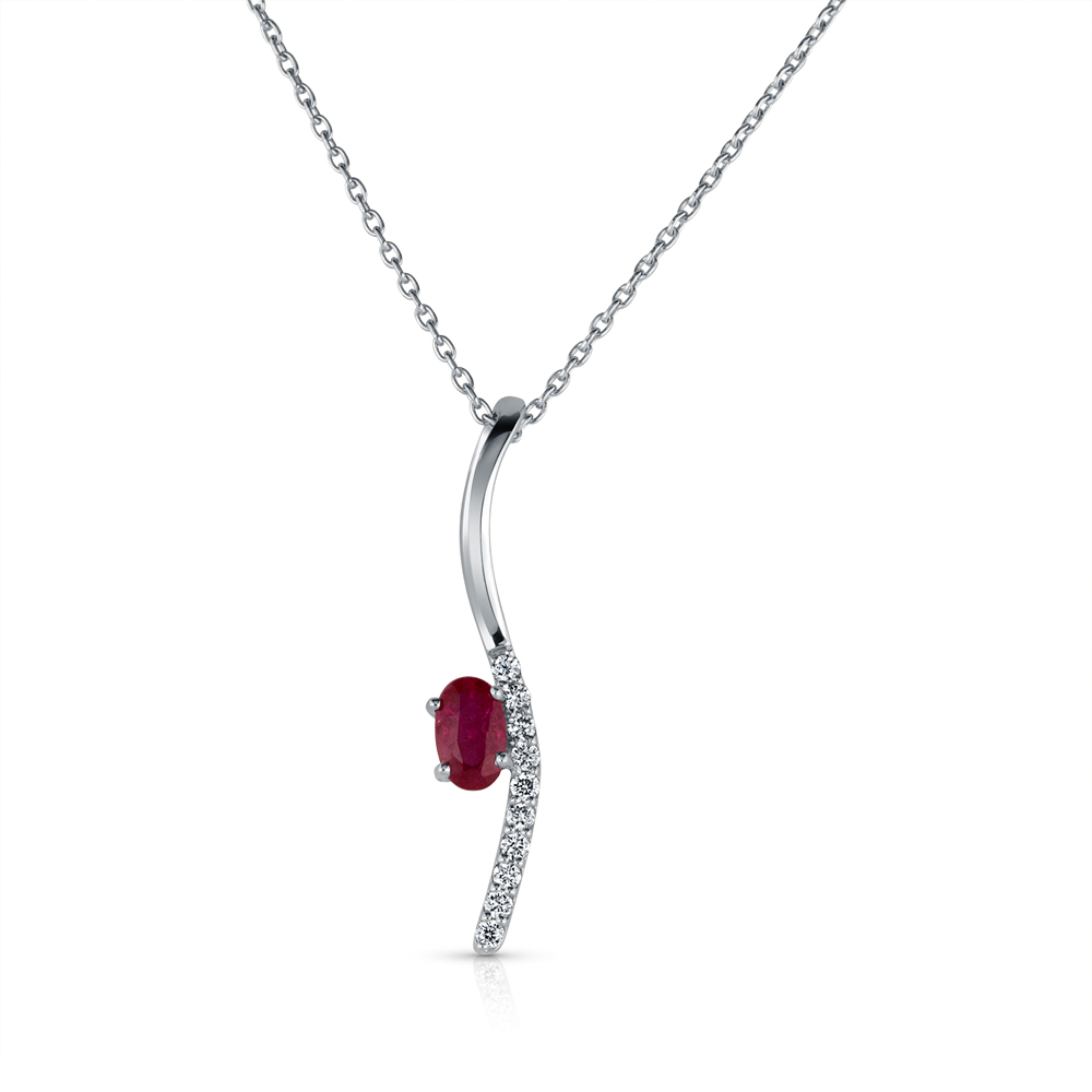 View Ruby And Swirl Diamond Pendant With Chain