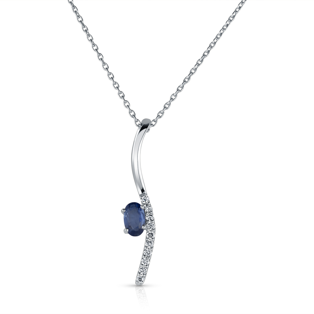 View Sapphire And Swirl Diamond Pendant With Chain
