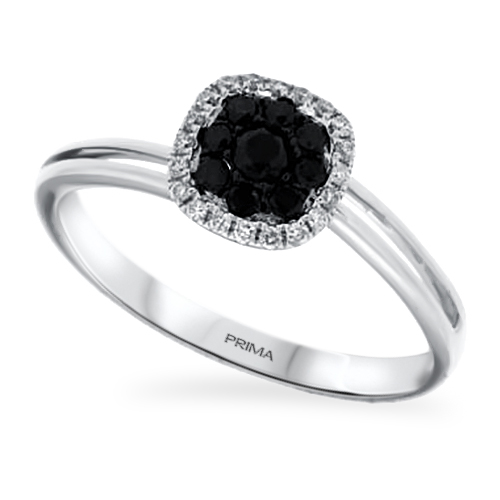 View Diamond And Black Diamond Cushion Halo Ring