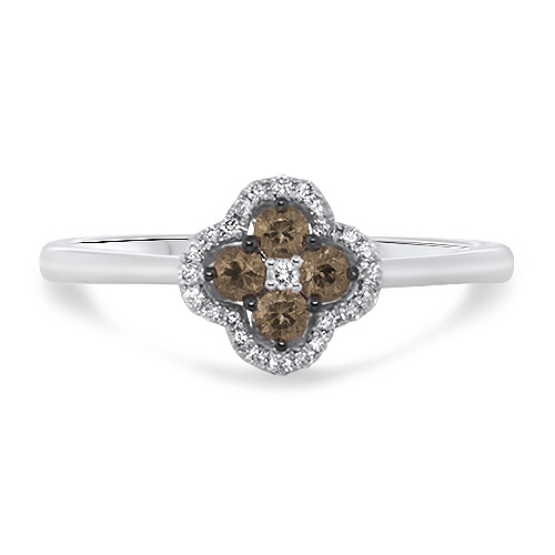 View Brown and White Diamond Mini Clover Cluster Ring