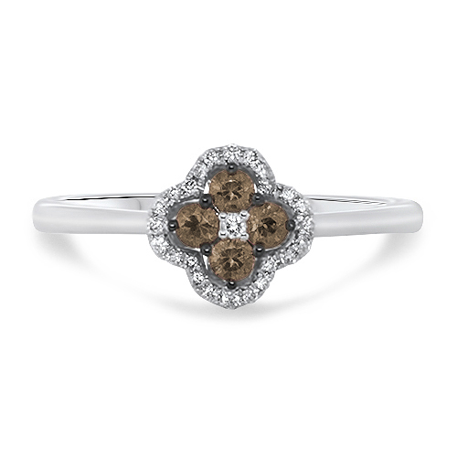 View Brown And White Diamond Mini Clover Cluster Ring