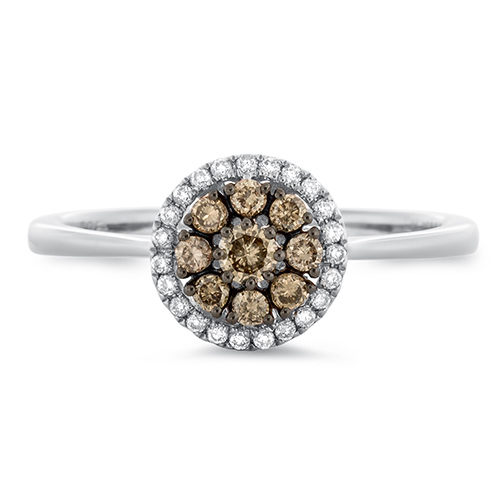 View Brown and White Diamond Round Cluster Ring