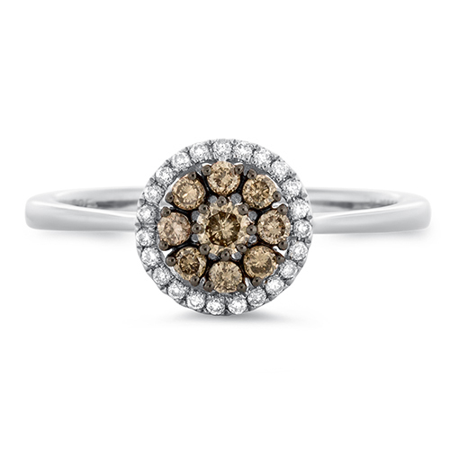 View Brown And White Diamond Round Cluster Ring