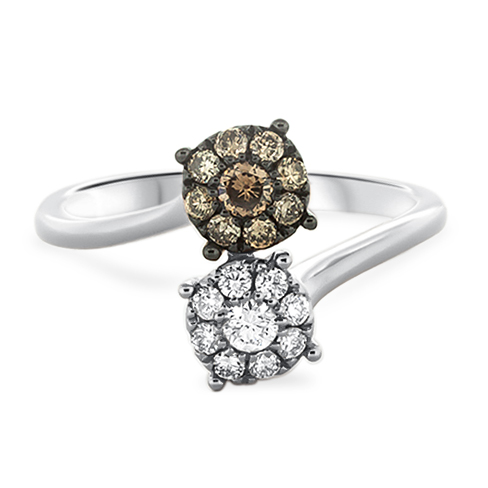 View Brown and White Diamond Cluster Bypass Ring