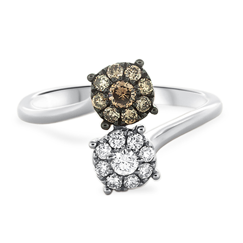 View Brown And White Diamond Cluster Bypass Ring