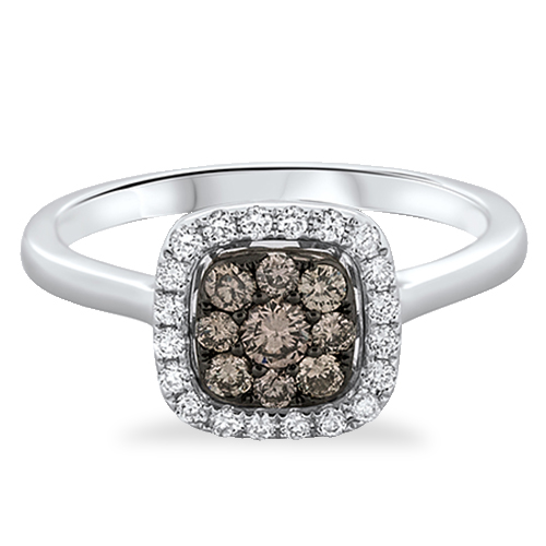 View Brown and White Diamond Cushion Cluster Ring