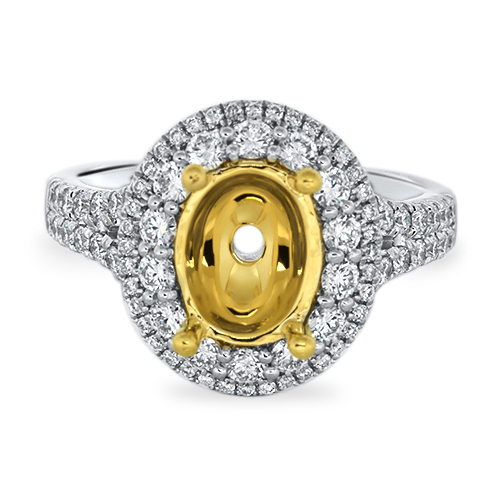 View Diamond Double Halo TT Engagement Ring For 9x7 Oval Ctr.