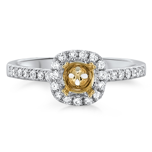 View Diamond Two Tone Cushion Halo Engagement Ring