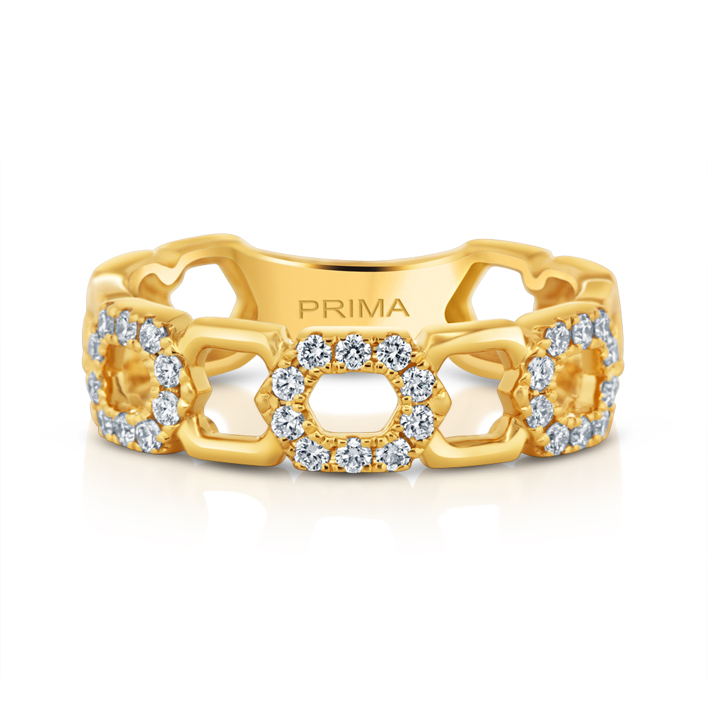 View Diamond Hexagon Shape Link Ring