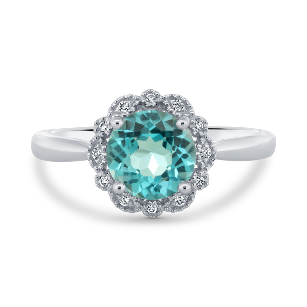 View Swiss Blue And Diamond Halo Ring