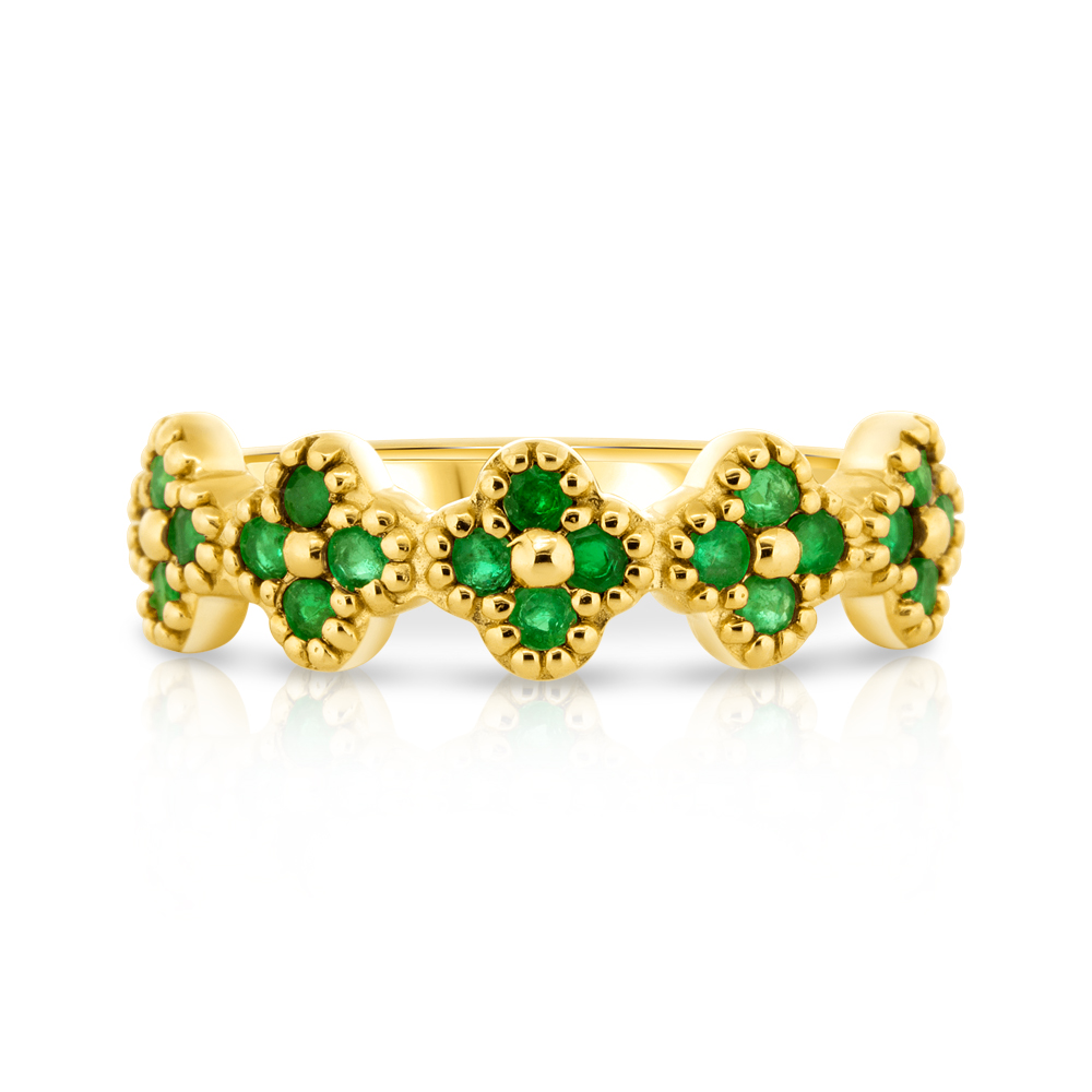 View Emerald 5 Sections Flower Ring