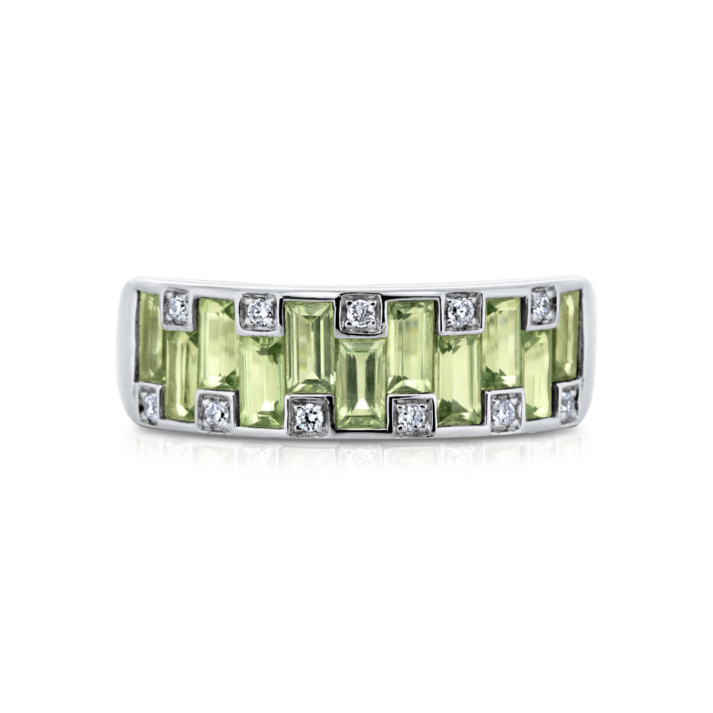 View Baguette Green Sapphire And Diamond Ring