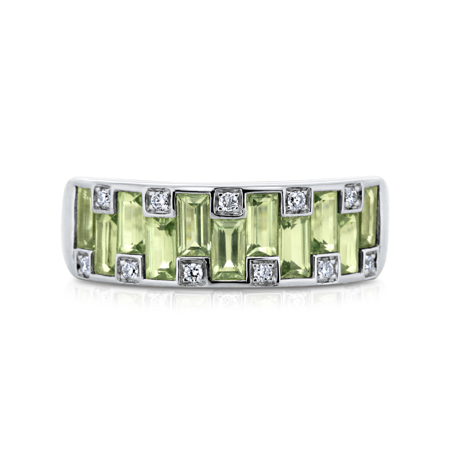 View Baguette Green Sapphire And Diamond Ring