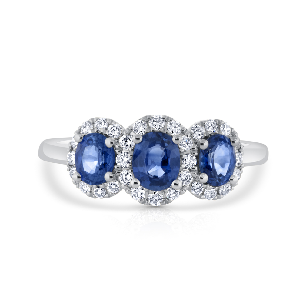 View 3 Ovals sapphires And Diamond Halo Ring