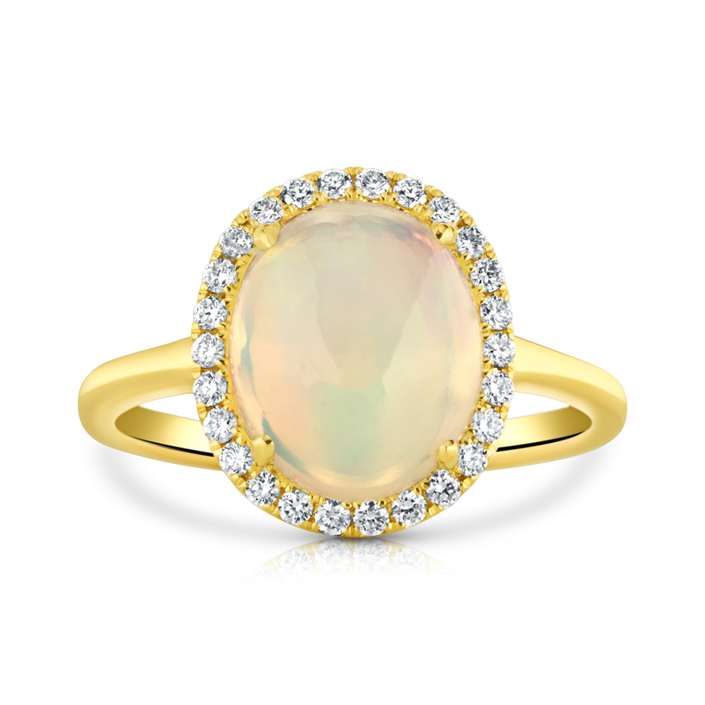 View 11X9 Oval Cab Opal And Diamond Halo Ring