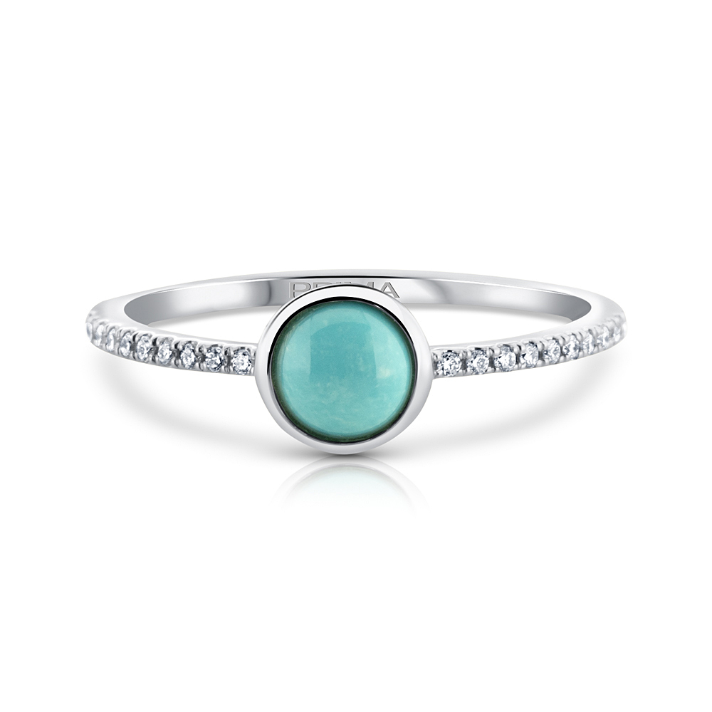 View Turquoise 5mm Bezel Set And Diamond Ring