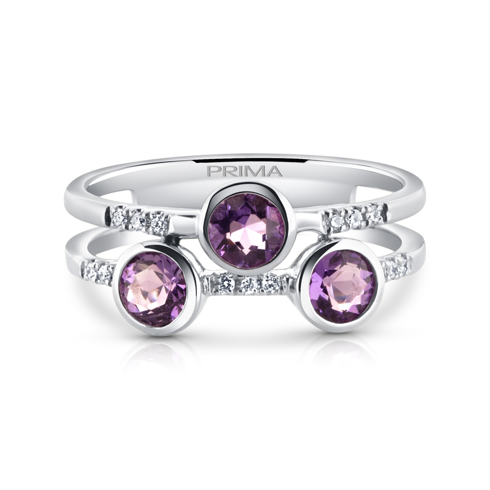 View 3 Bezel Set Amethyst And Diamond Ring