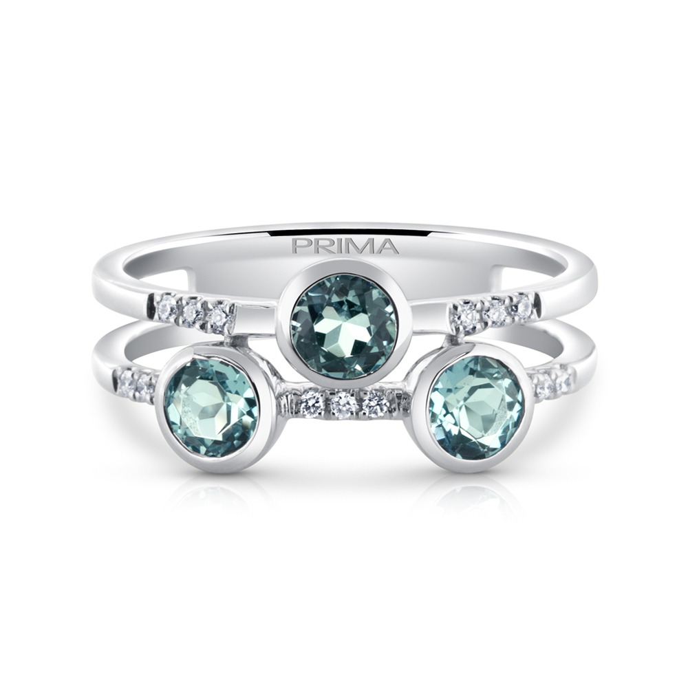 View 3 Bezel Set Swiss Blue And Diamond Ring