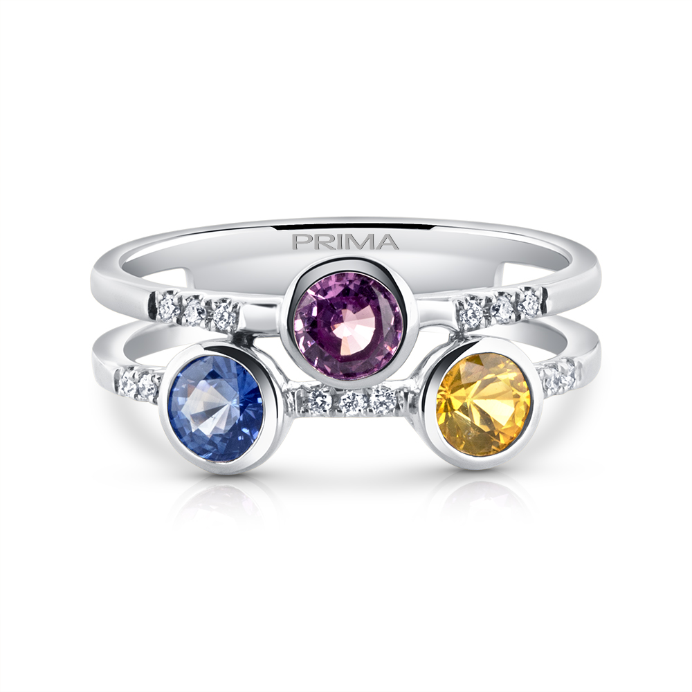 View 3 Bezel Set Multi Sapphire And Diamond Ring